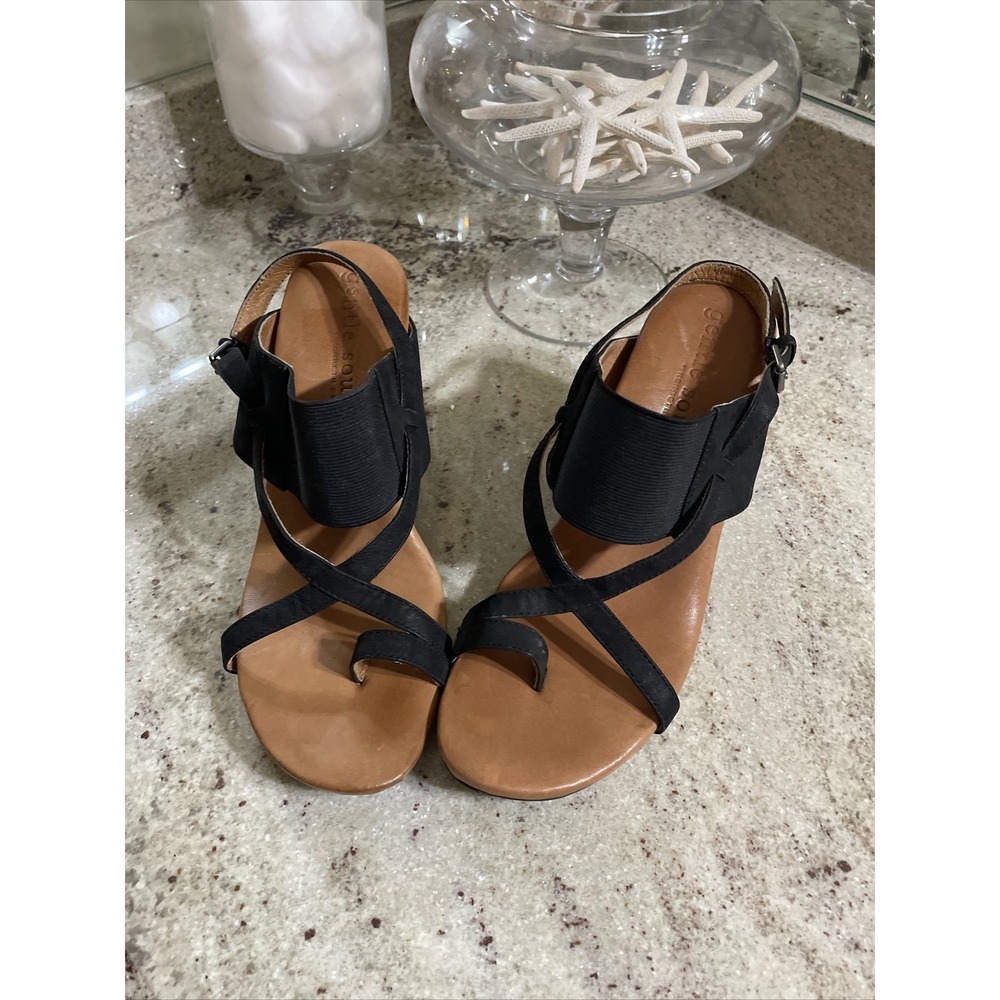 Gentle Souls by Kenneth Cole Taupe Inna Toe Ring Wedge Sandals Womens 7.5